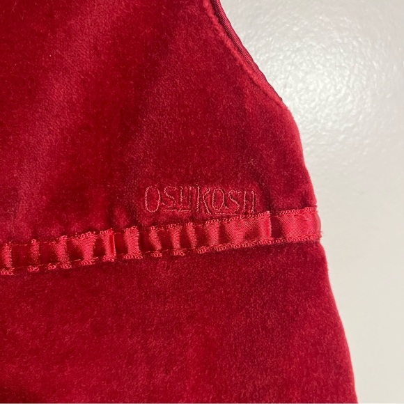Girls Vintage Oshkosh Red Velvet Embroidered Sleeveless Dress Size 36 Months - Picture 3 of 8